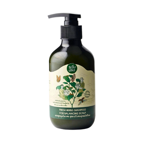 Shampoo mixed with conditioner, rice milk, Andrographis paniculata, butterfly pea, yarrow and fresh kaffir lime peel, 300 ml.