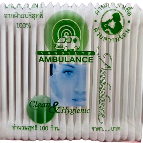600 cotton swabs, 2 in 1, Ambulance brand, 2 heads, pointed tip and round tip, 100 swabs/bag