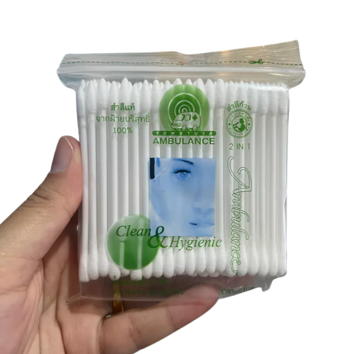 600 cotton swabs, 2 in 1, Ambulance brand, 2 heads, pointed tip and round tip, 100 swabs/bag