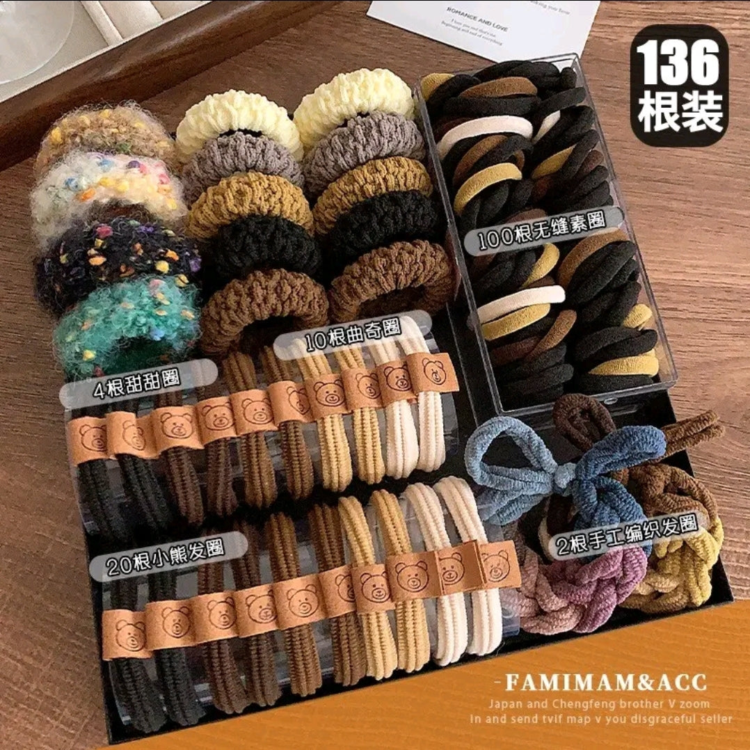 136pieces of Korean style hair bands, soft and beautiful colors