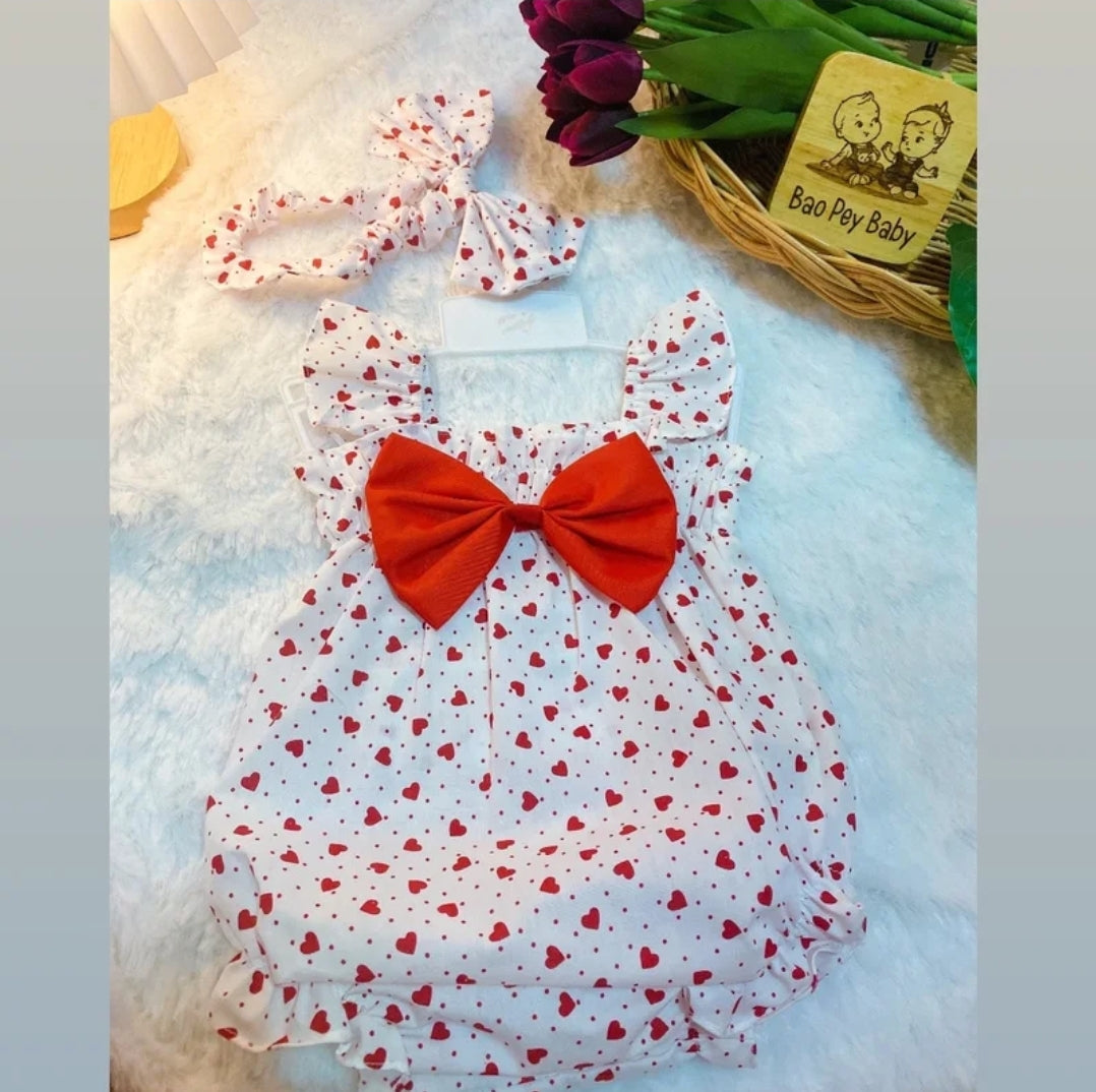 Baby Girl Clothes with Printed Pattern and Handmade Bow