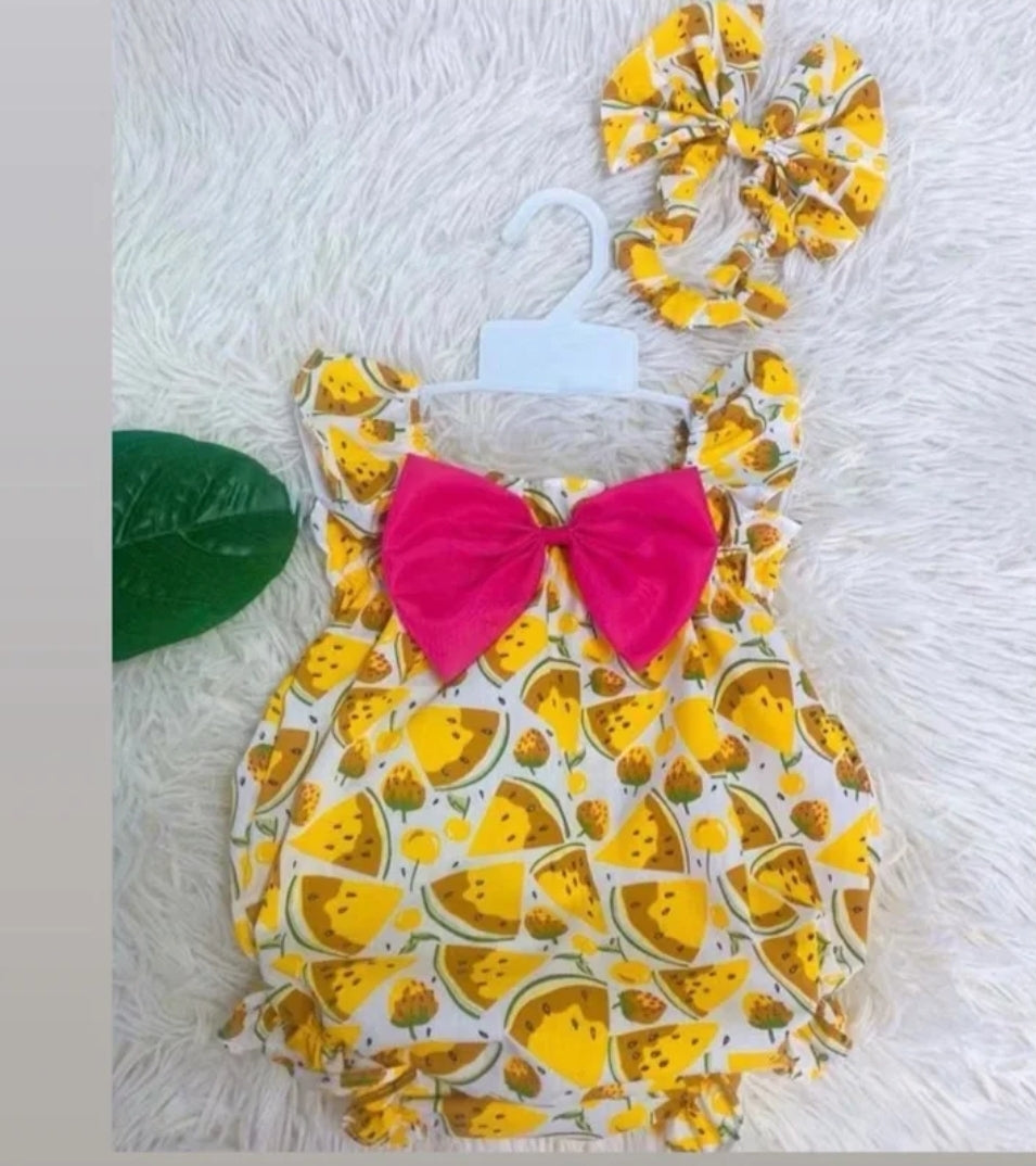 Baby Girl Clothes with Printed Pattern and Handmade Bow