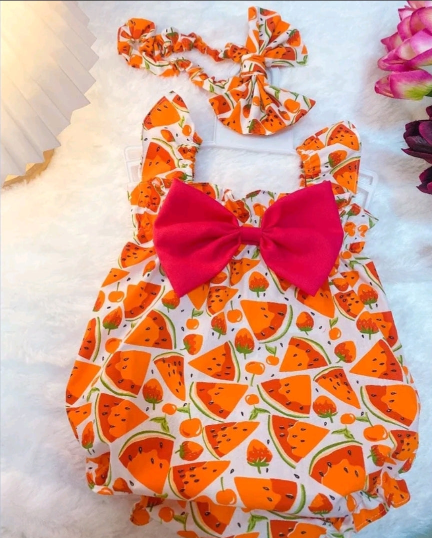 Baby Girl Clothes with Printed Pattern and Handmade Bow