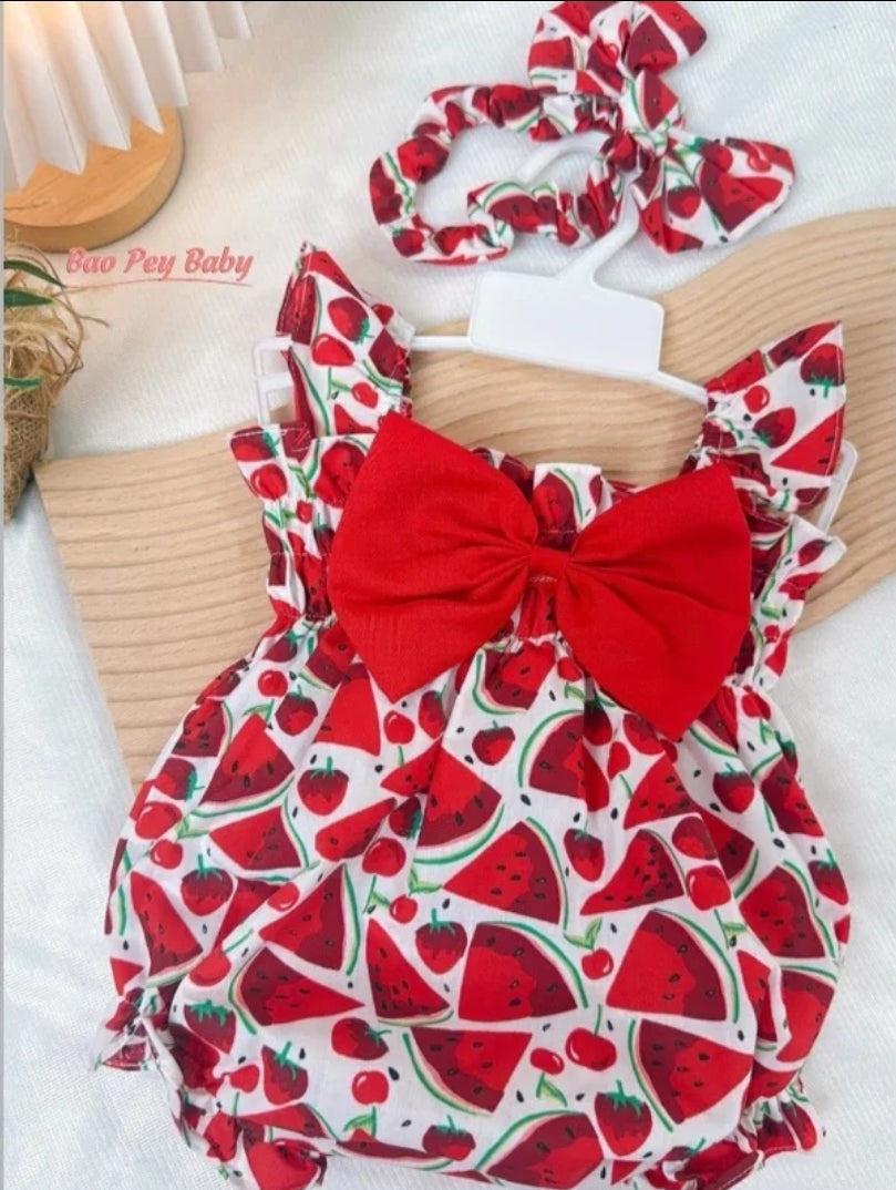 Baby Girl Clothes with Printed Pattern and Handmade Bow
