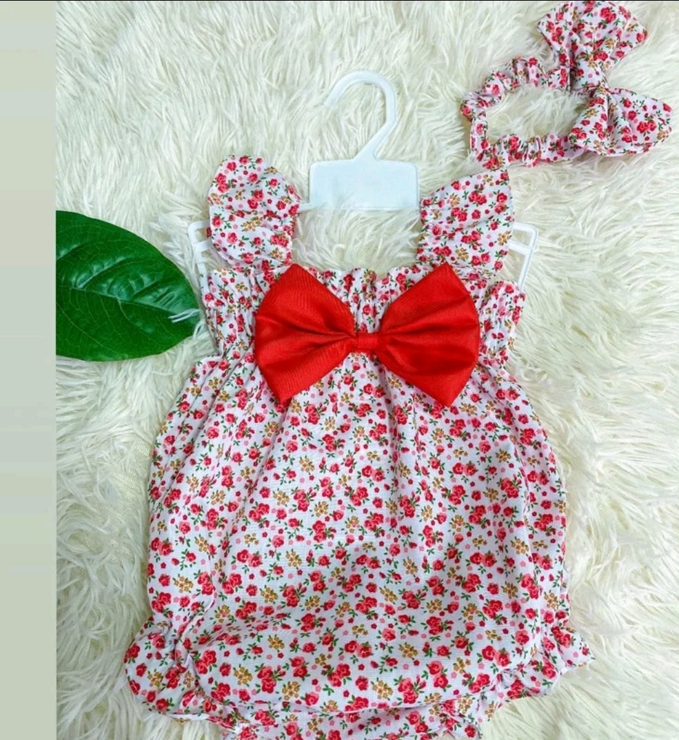Baby Girl Clothes with Printed Pattern and Handmade Bow