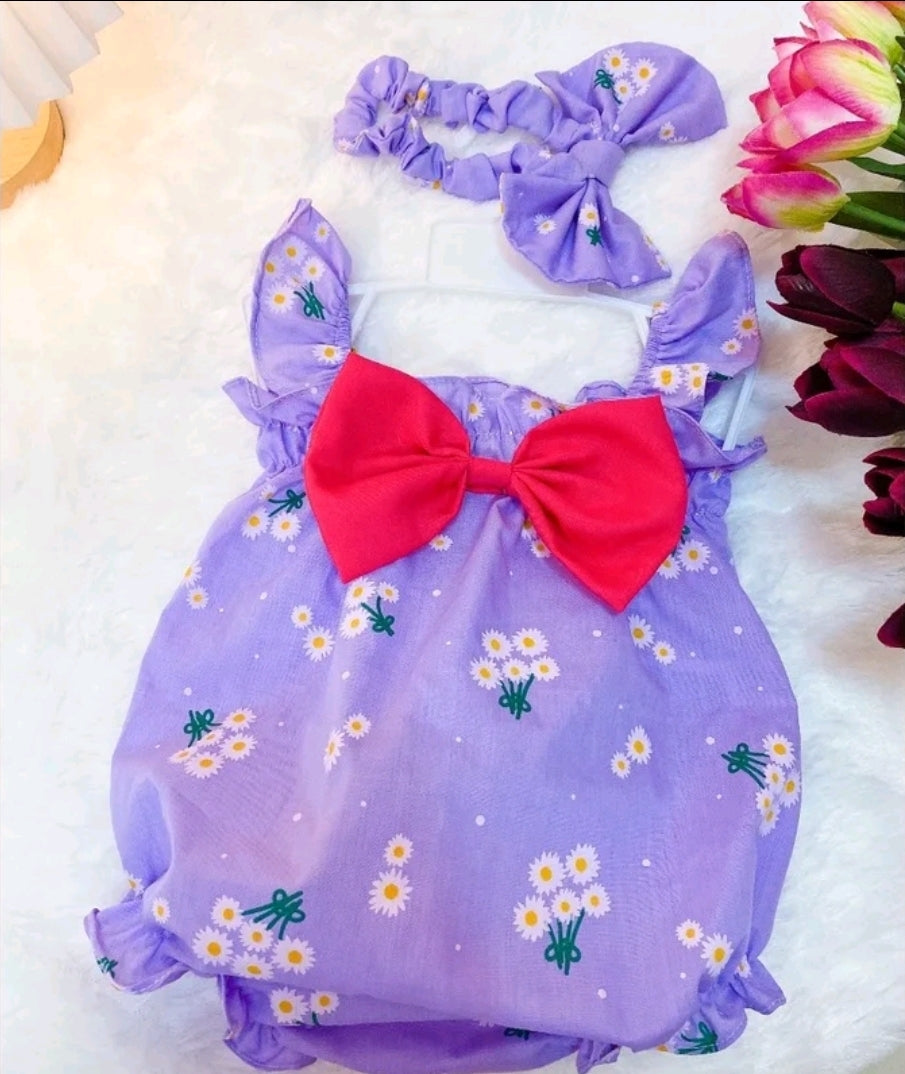 Baby Girl Clothes with Printed Pattern and Handmade Bow
