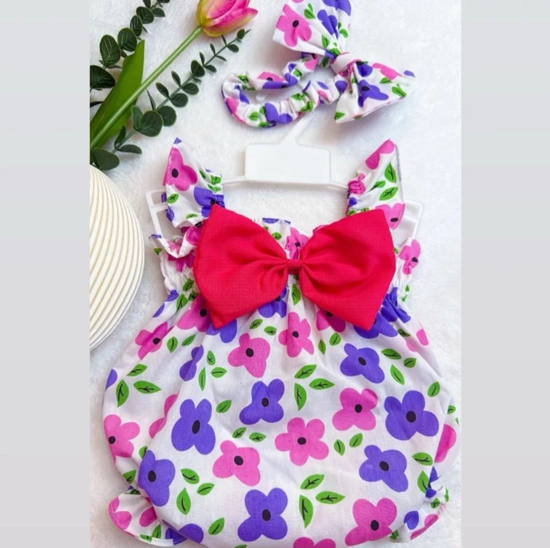 Baby Girl Clothes with Printed Pattern and Handmade Bow