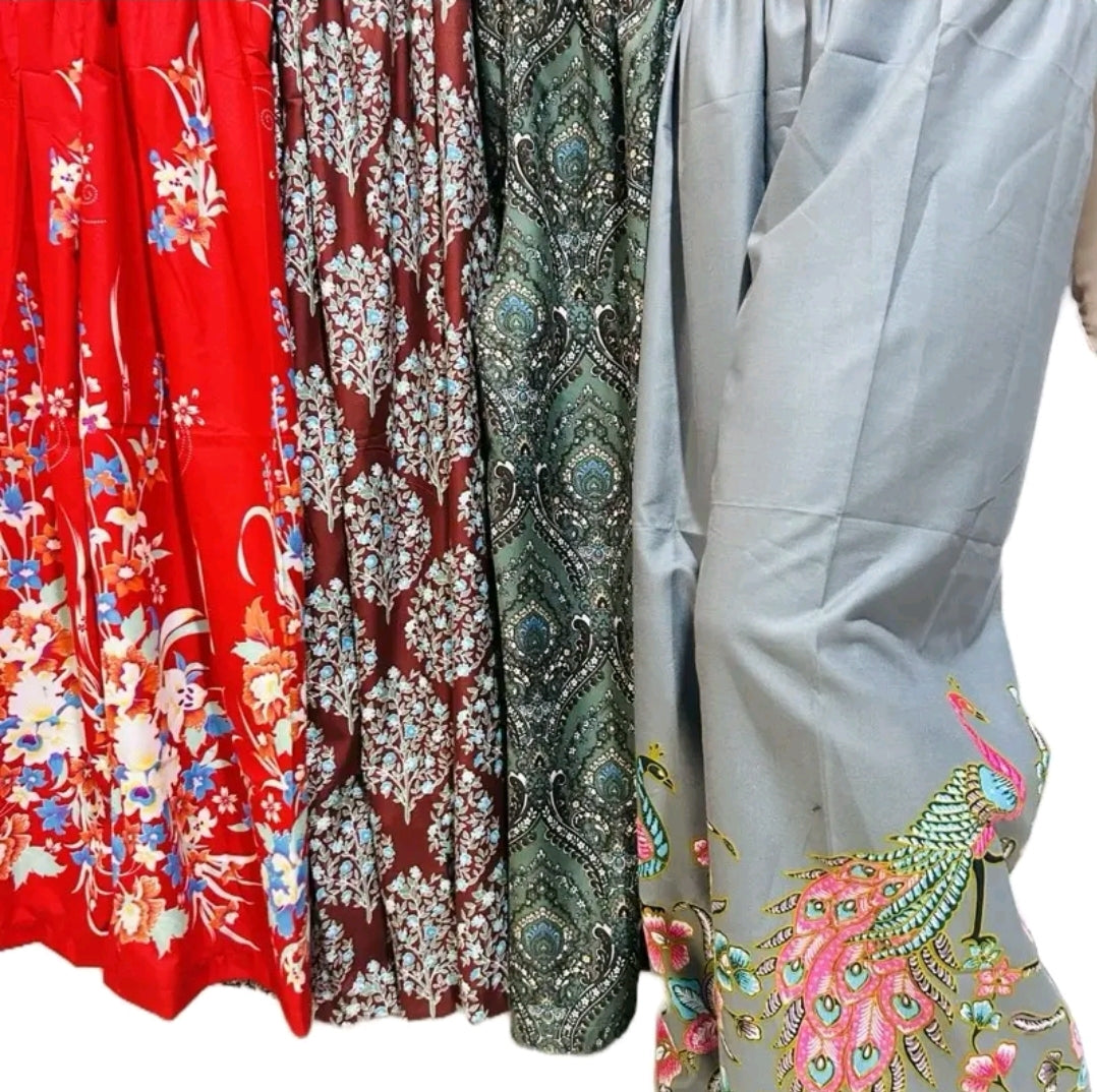 Women's Thai pattern long pants, elastic waist, sarong fabric (printed cotton), light, comfortable, and quick-drying.