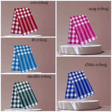 Cotton towel, size 80x180cm, sewn edges, mixed patterns ผ้าขาวม้าฝ้าย ขนาด80x180cm เย็บขอบ