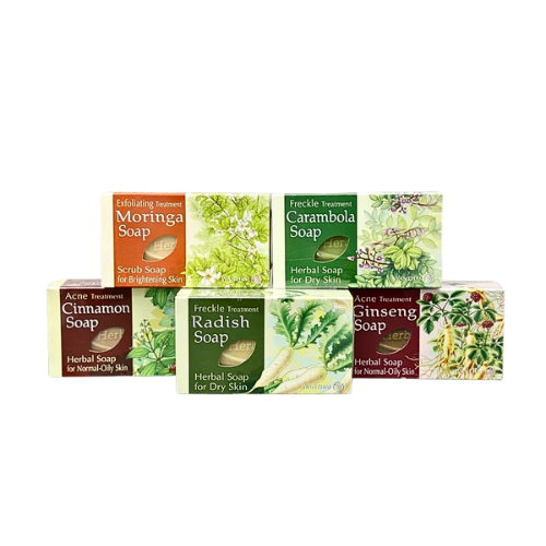 Herbal soap, moringa, star fruit, ginseng, turnip, cinnamon 80g
