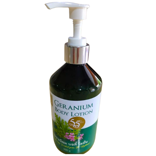 Geranium Body Lotion  Body lotion with natural oil from Shea Butter that is quickly absorbed, not sticky, leaving skin soft, smooth, and moisturized.