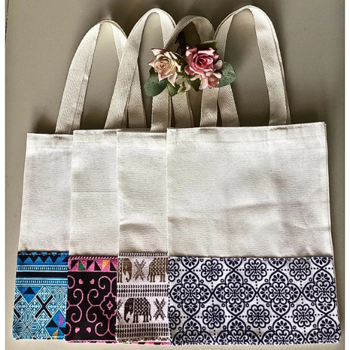 Fabric bag, Thai fabric, beautiful, mixed patterns, every pattern is beautiful, size 7*9 inches (19*23.5 cm)