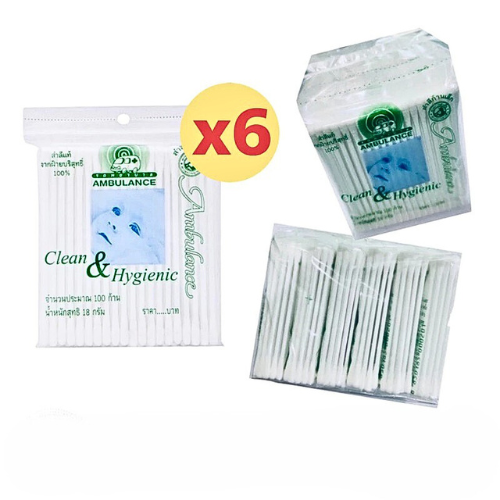 Small cotton swabs, Kiddy Buds, small head type for children, Ambulance brand (100 swabs x 6 packs)