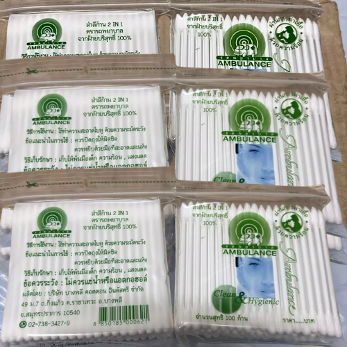 600 cotton swabs, 2 in 1, Ambulance brand, 2 heads, pointed tip and round tip, 100 swabs/bag