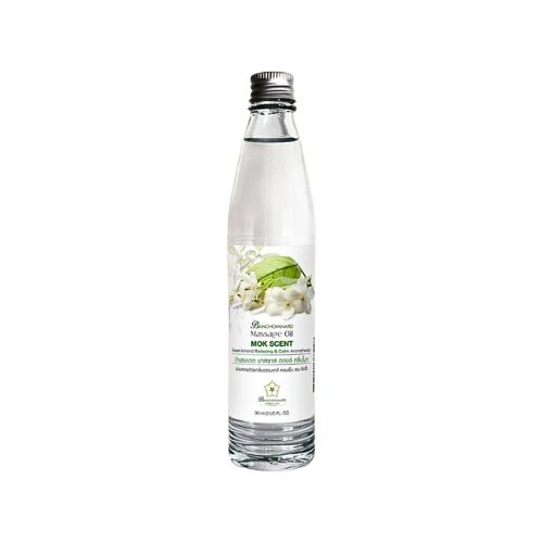 Mok Spa Massage Oil, light floral scent, cool scent like being in a wildflower when it blooms, size 90 ml.