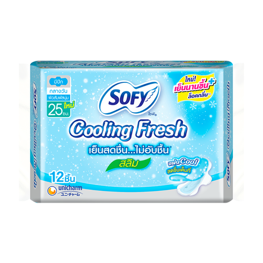 Sofy Cooling Fresh Slim Winged Sanitary Napkins 25 cm. Pack of 12 pieces/โซฟี ผ้าอนามัยคูลลิ่งเฟรช สลิมมีปีก 25ซม. แพ็ค 12 ชิ้น