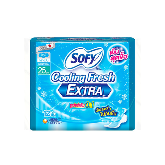 Sofy Cooling Fresh Super Slim Sanitary Napkins with Wings 25 cm. Pack of 12 pieces/โซฟี ผ้าอนามัยคูลลิ่งเฟรช ซูเปอร์สลิมมีปีก 25ซม.แพ็ค 12 ชิ้น