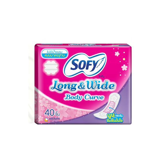 Sofy Long & Wide Sanitary Pads, Unscented, 40 pieces/โซฟีแผ่นอนามัยลองแอนด์ไวด์ ไม่หอม40ชิ้น