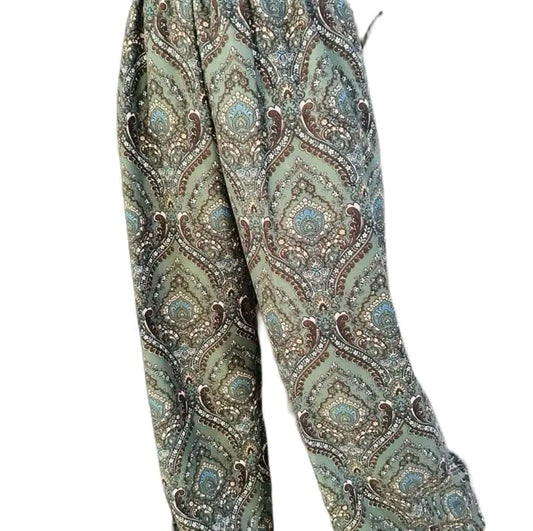 Women's Thai pattern long pants, elastic waist, sarong fabric (printed cotton), light, comfortable, and quick-drying.
