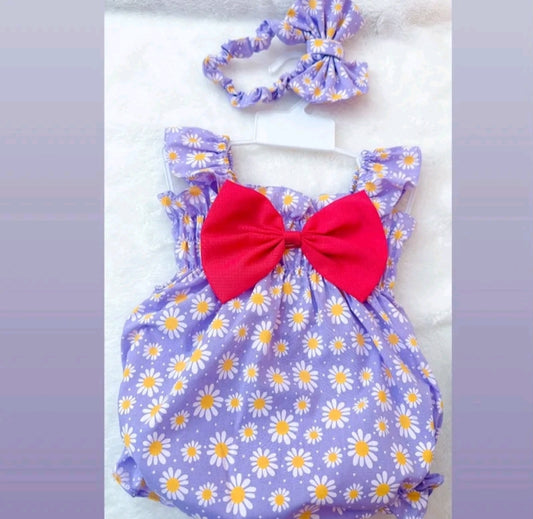 Baby Girl Clothes with Printed Pattern and Handmade Bow
