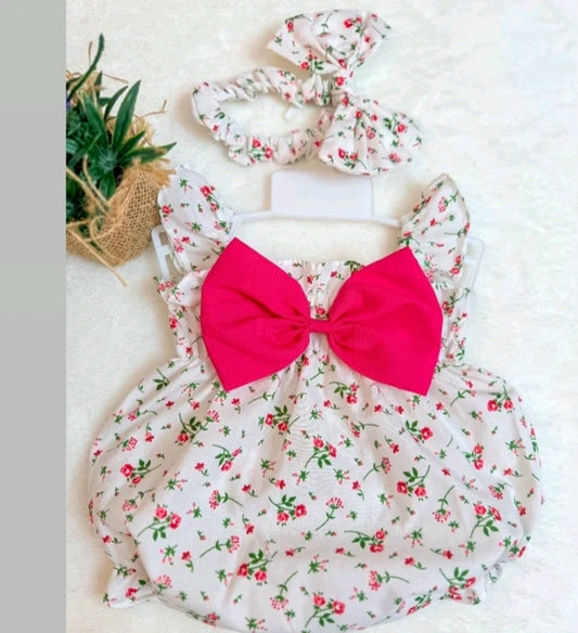 Baby Girl Clothes with Printed Pattern and Handmade Bow
